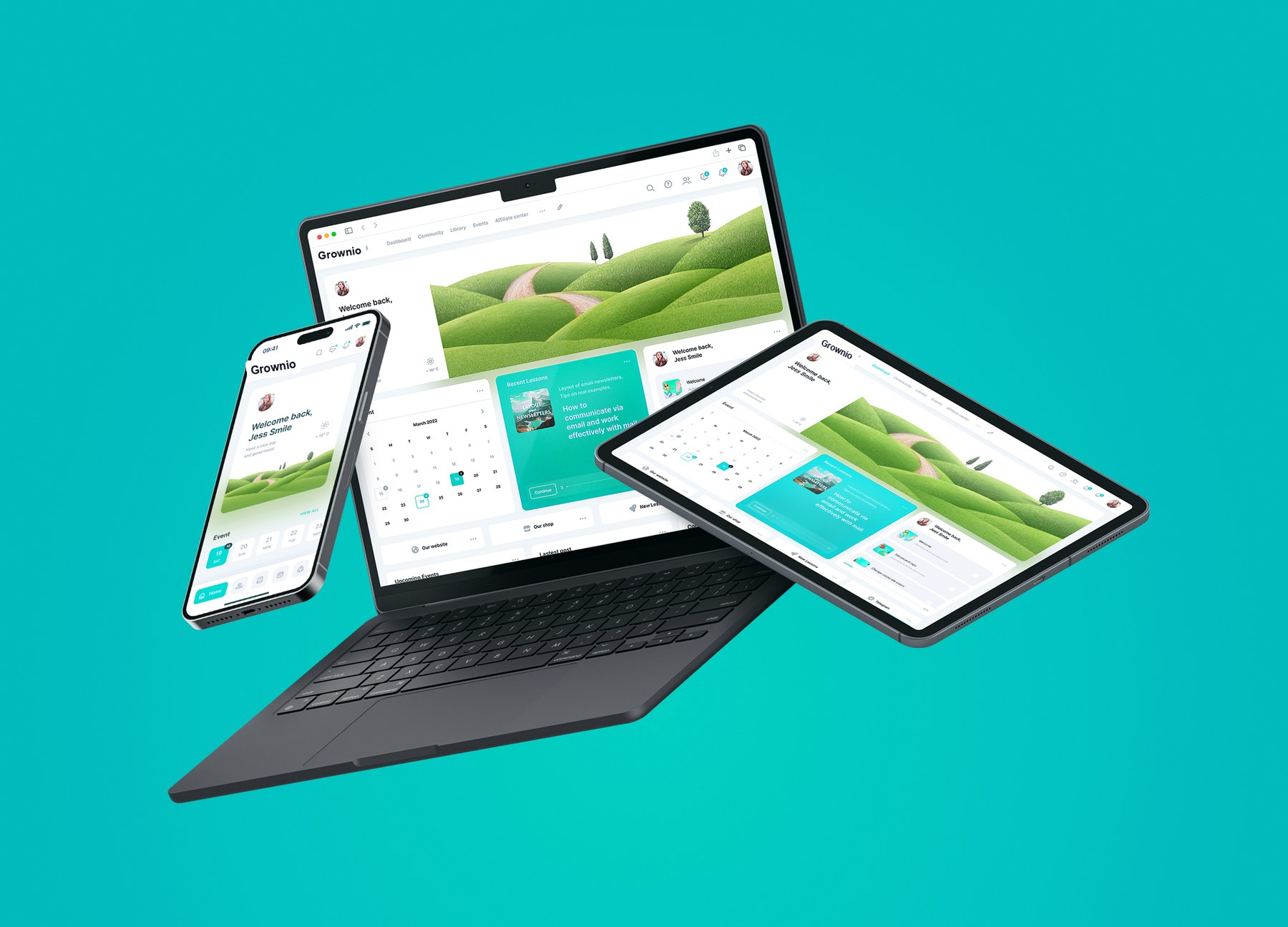 Grownio Knowledge Hub auf Laptop, Tablet und Smartphone